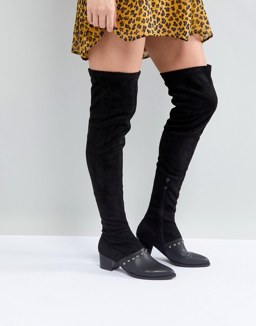 PrettyLittleThing Studded Over The Knee Boot - Black