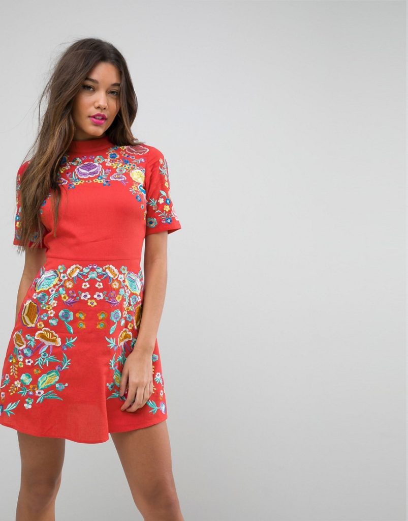 ASOS PREMIUM Mini Embroidered Dress Orange Trendization