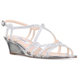 Nina Finola Strappy Rhinestone Wedge Sandals Women's Shoes
