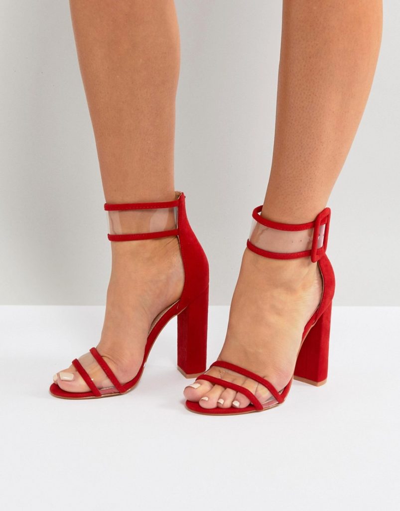 Public Desire Mission Red Clear Strap Block Heeled Sandals â Red â Trendization