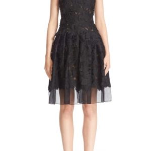 Women's Carmen Marc Valvo Couture Floral Applique Sleeveless Organza Dress