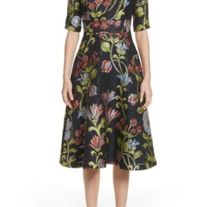 Women's Lela Rose Floral Matelasse A-Line Dress