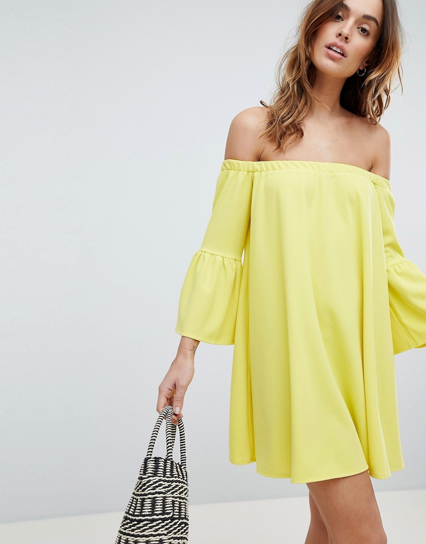 ASOS Off Shoulder Dress with Bell Sleeve - Yellow