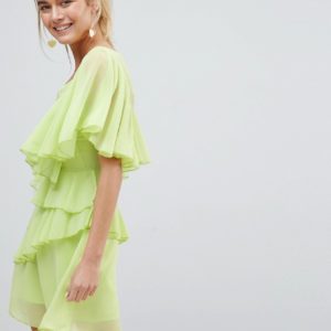 ASOS V Neck Ruffle Dress - Black