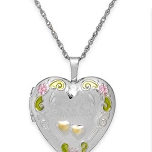 Grandma Painted Heart Locket in Sterling Silver