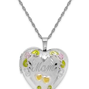 Mom Painted Heart Locket in Sterling Silver