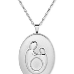 Mother-Themed Oval Locket Pendant Necklace in Sterling Silver