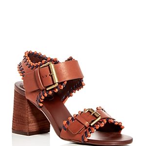 See by Chloe Women's Leather Whipstitch High Block Heel Sandals
