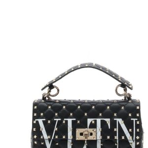 Valentino Garavani Vltn Logo Candystud Lambskin Top Handle Satchel - Black