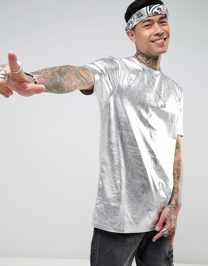 ASOS Longline T-Shirt in Silver - Silver