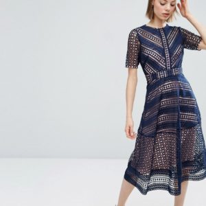ASOS Premium Occasion Lace Midi Dress - Navy