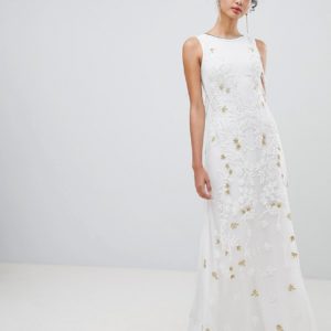Frock & Frill Embellsihed Column Maxi Dress - White