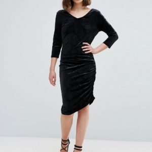 Ichi Velvet Asymmetric Dress - Black