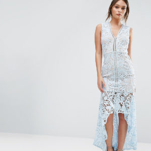 Love Triangle Lace Sleeveless Dress With Peplum Hem - Blue