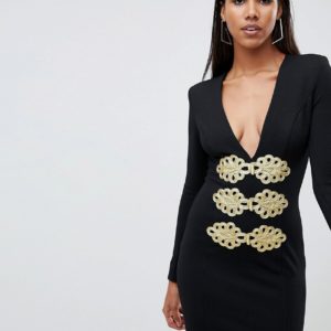 Rare braid trim bodycon dress - Black