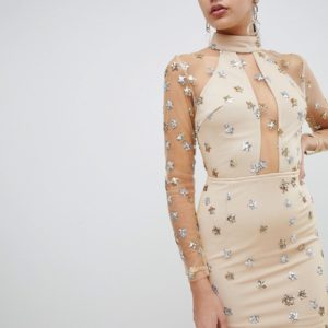 Rare mesh and sequin star mini dress - Beige