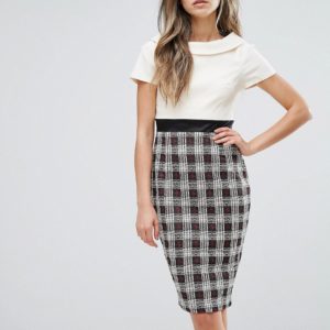 Vesper Two-In-One Pencil Dress With Checked Skirt - Cream