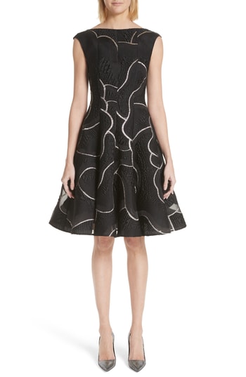 Women's Talbot Runhof Petal Contour Silk Blend Jacquard Dress