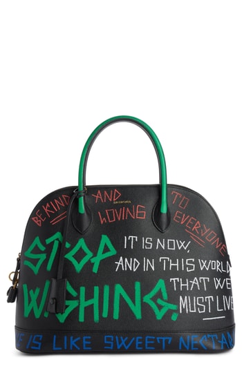 Balenciaga Medium Graffiti Calfskin Leather Dome Satchel - Black