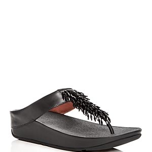 FitFlop Women's Rumba Leather Embellished Wedge Thong Sandals