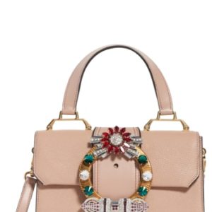 Miu Miu Madras Crystal Embellished Leather Top Handle Bag - Pink
