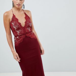 Rare London scallop lace bodice midi dress - Red