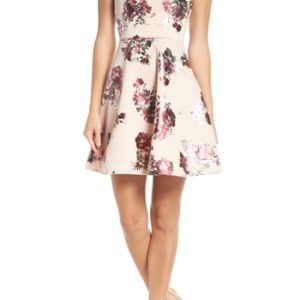 Women's Sequin Hearts Foil Floral Print Scuba Crepe Party Dress