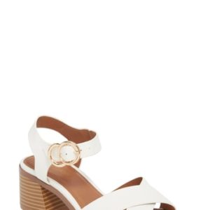Women's Topshop Dee Dee Block Heel Sandal, Size 5.5US / 36EU M - White