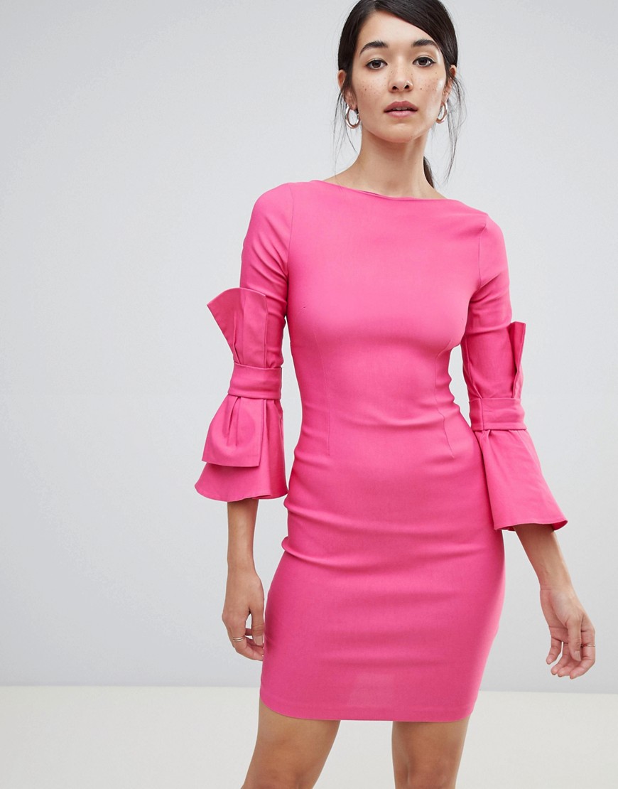 Vesper pencil dress with bow detail on sleeve - Pink