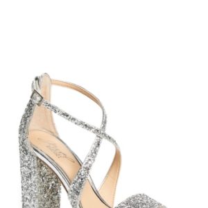 Women's Jewel Badgley Mischka Cook Block Heel Glitter Sandal, Size 11 M - Metallic