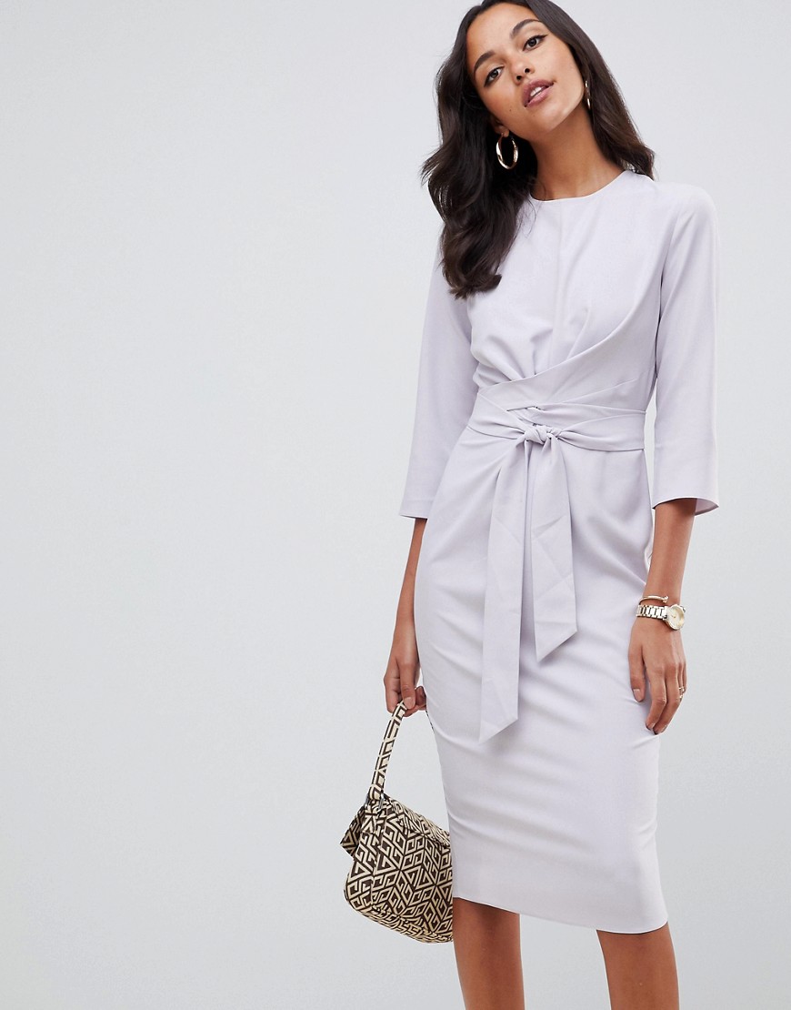 ASOS DESIGN tie wrap around midi dress - Gray