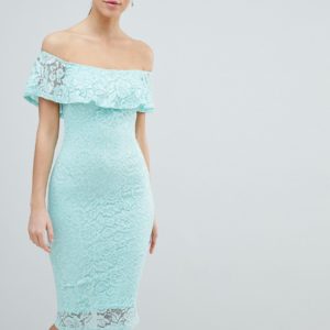 AX Paris Off Shoulder Frill Overlay Lace Dress - Green