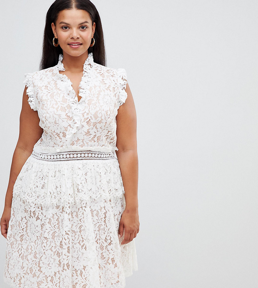 Alice & You Plus Lace Skater Dress - White