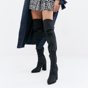 Boohoo heeled over the knee boots in black - Black