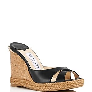 Jimmy Choo Women's Almer Leather & Braid Trim Platform Wedge Slide Sandals