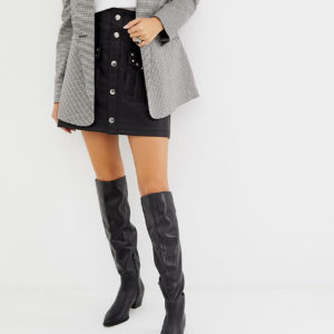 Monki knee high heeled boots in black - Black