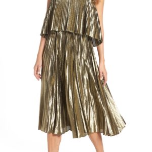 Women's J.crew Collection Gold Lame Pleated Midi Dress