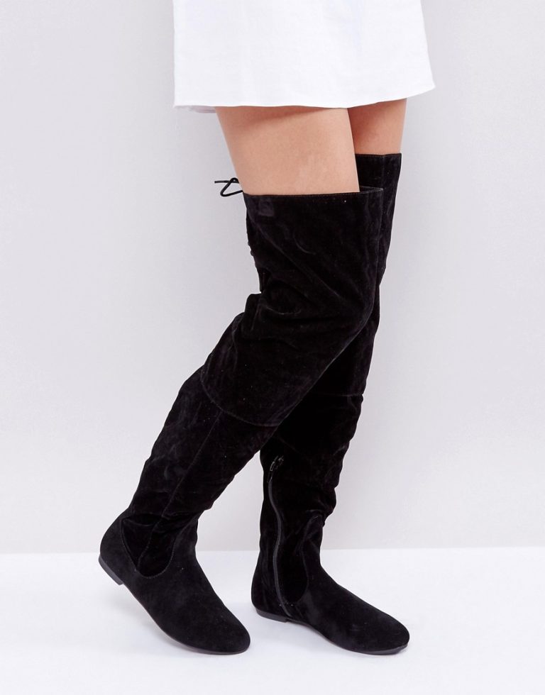 Daisy Street Lace Back Black Over The Knee Boots Black Trendization