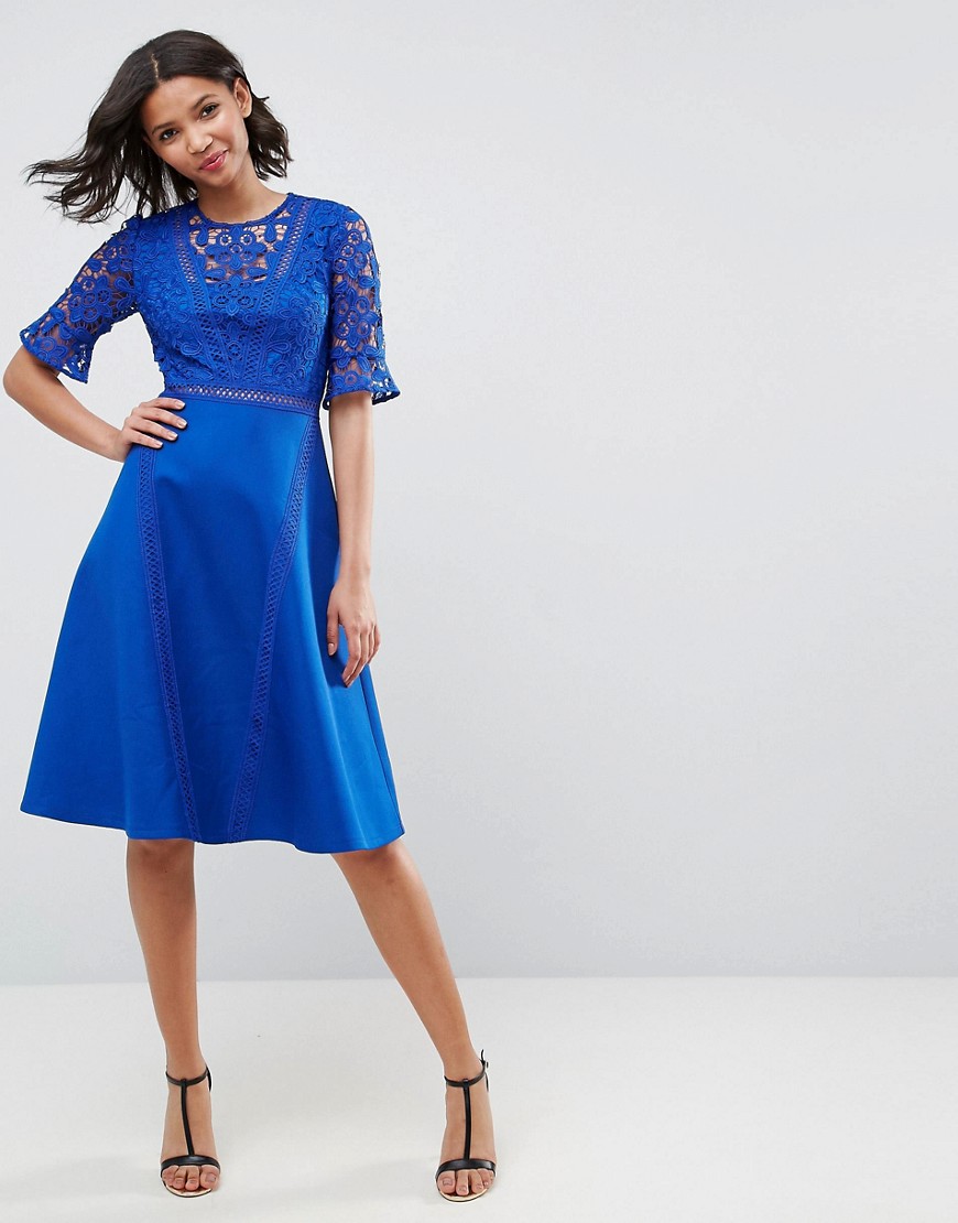 ASOS Premium Lace Insert Midi Dress – Blue – Trendization