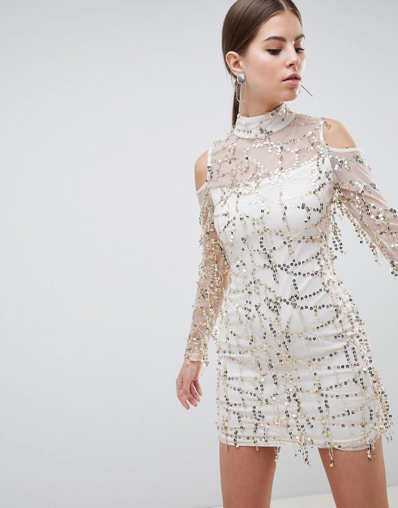 AX Paris High Neck Long Sleeve Dress With All Over Embellishement ...